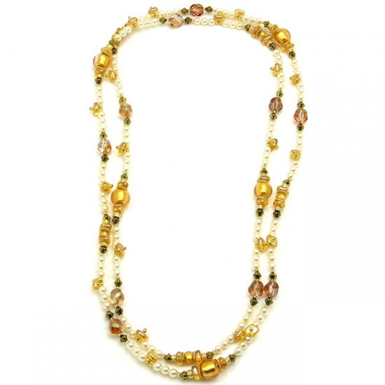 Vintage Beads Necklace White and Gold